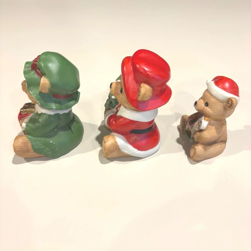 Vintage Homco Christmas Bear Figurines Set of 3 Porcelain 5175 Green Red Holiday